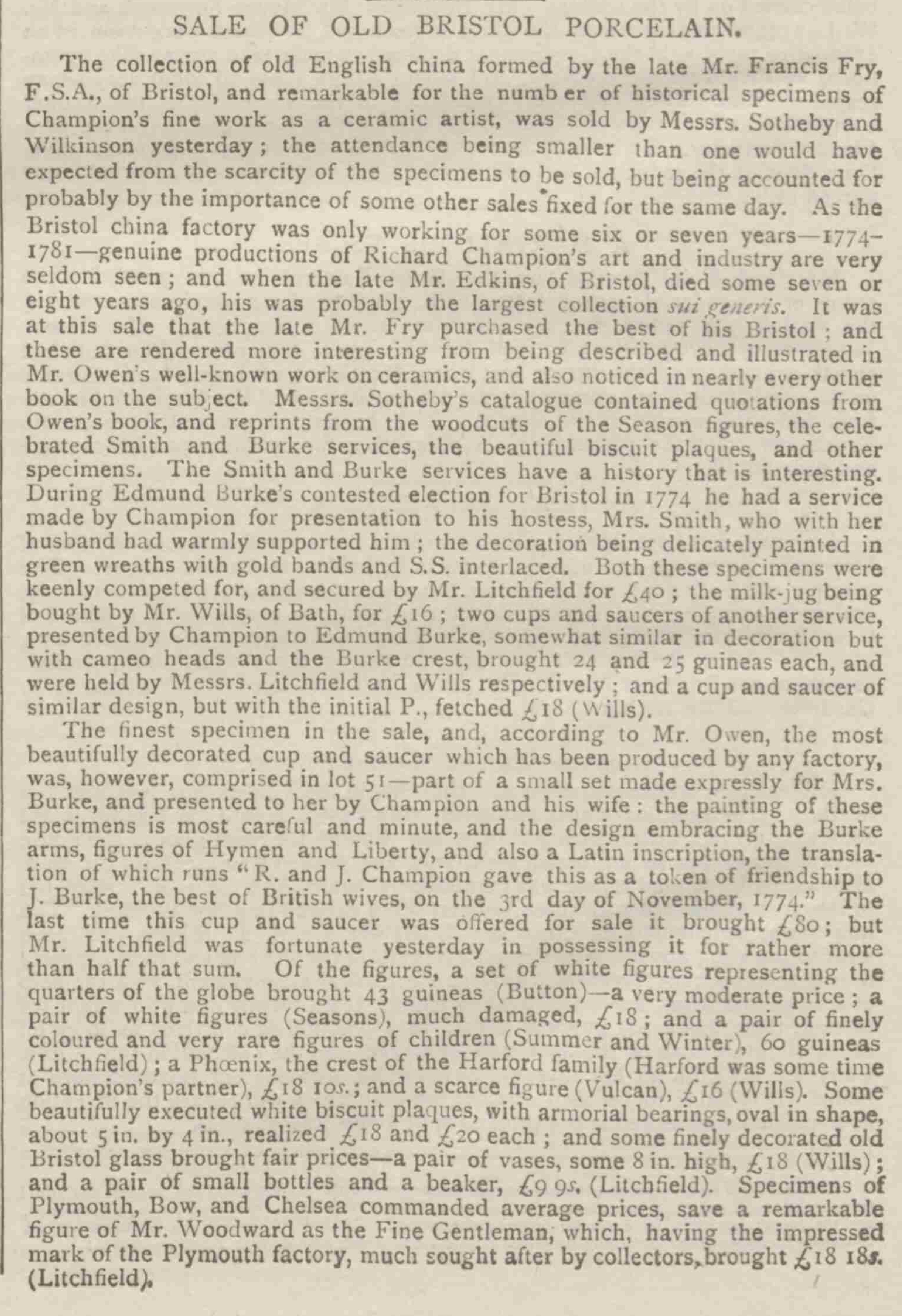 3 May 1889 · St James's Gazette - Francis Fry sale