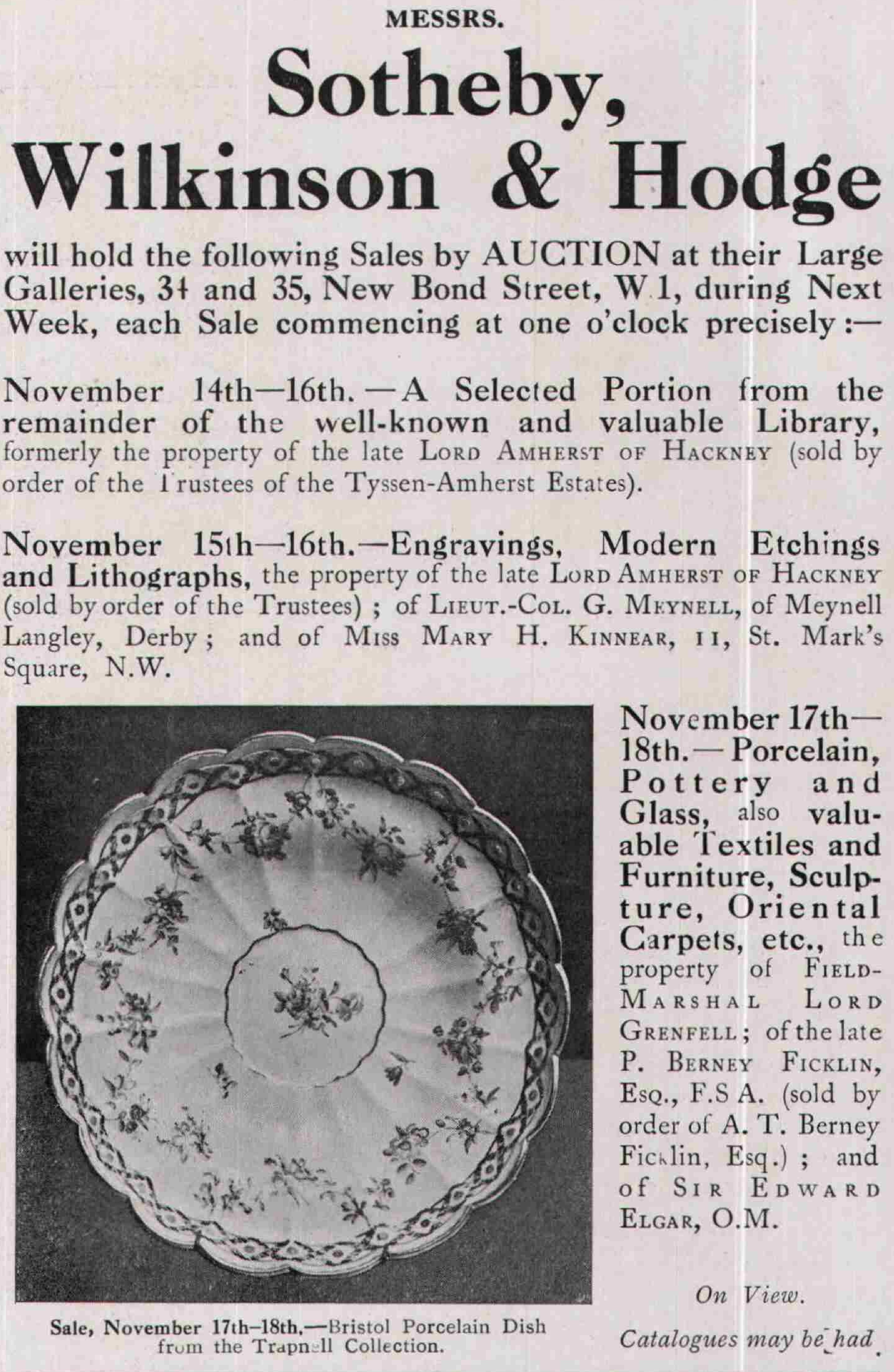 12 November 1921 · Country Life - Sotheby ad
