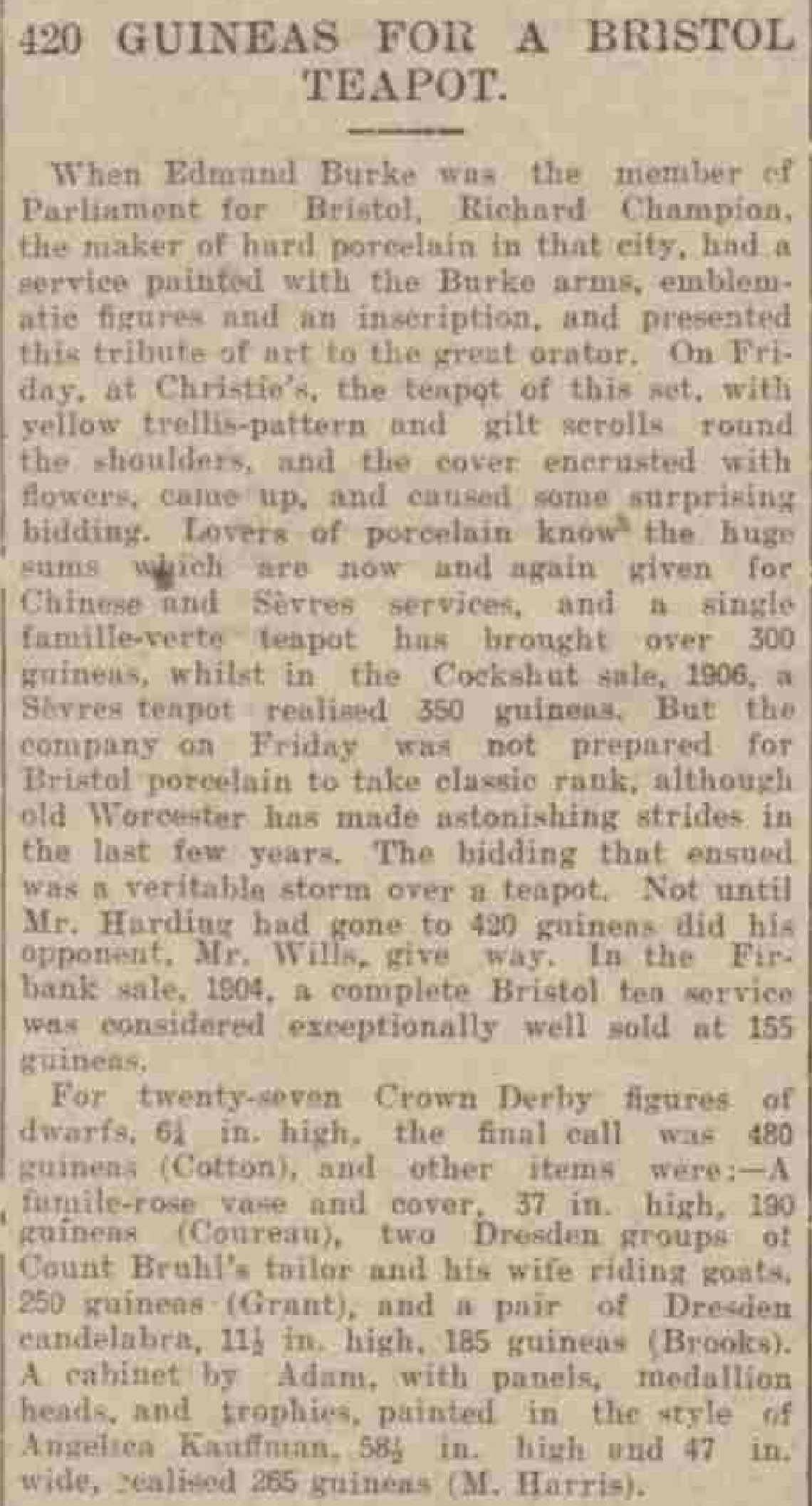 16 December 1907 · West Briton - 420 guineas for a teapot