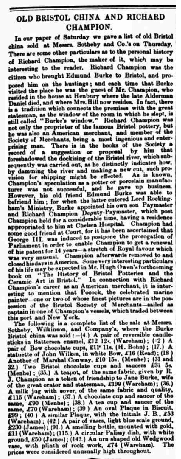 24 April 1871 · Daily Bristol Times and Mirror - Old Bristol China and Sothebys prices