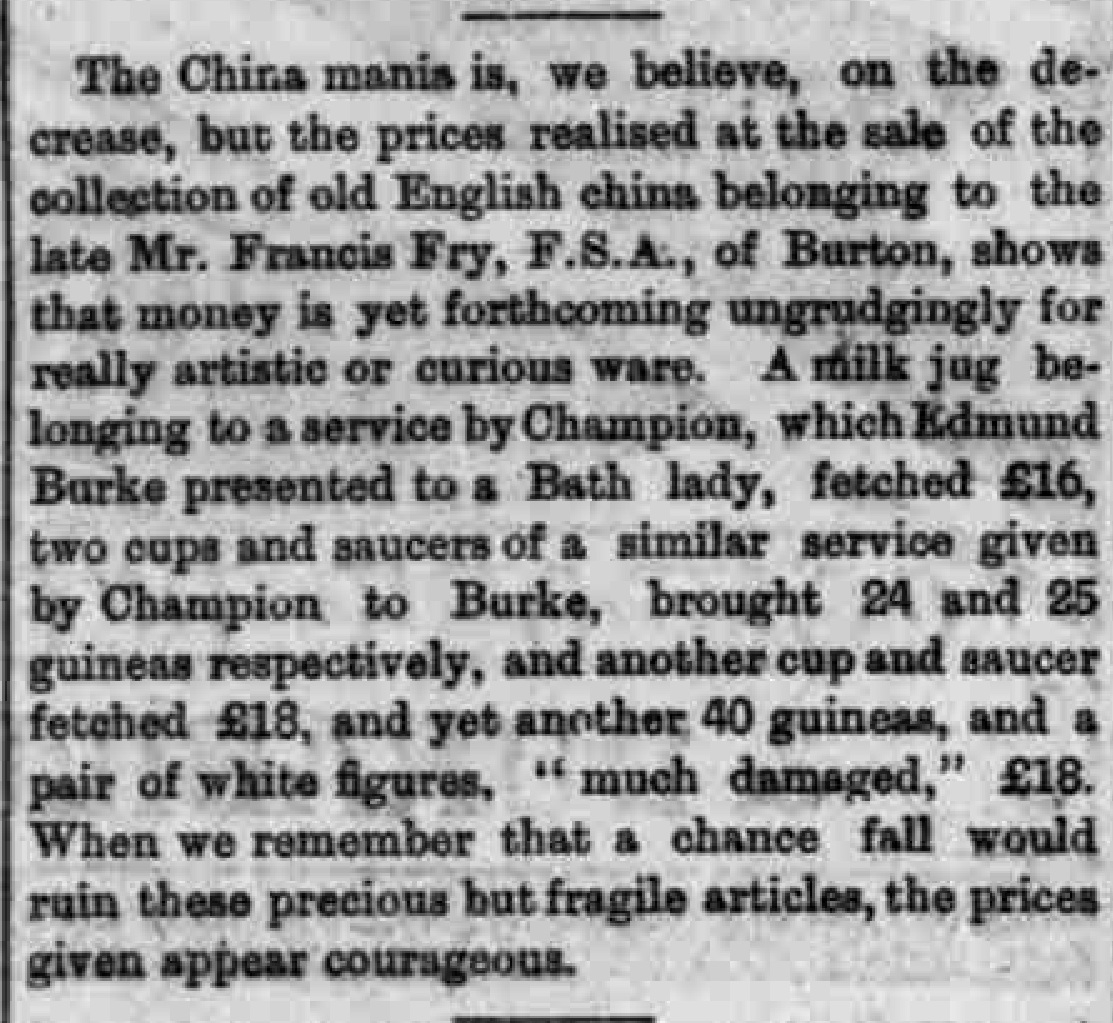 4 May 1889 · Nottingham Evening Post - Francis Fry sale prices