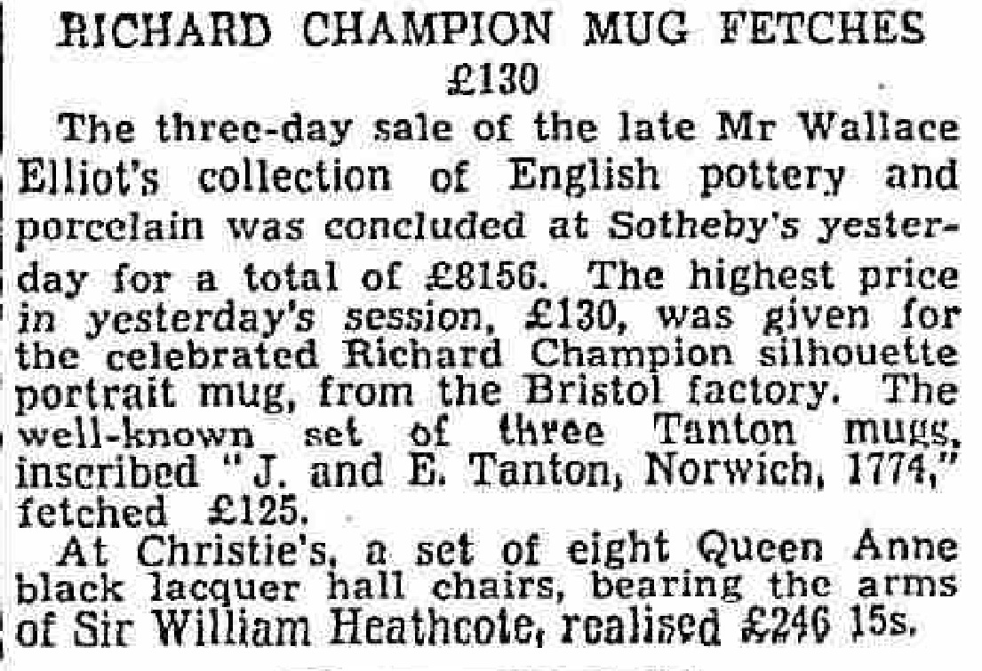 27 May 1938 · Scotsman - Richard Champion mug fetches £120