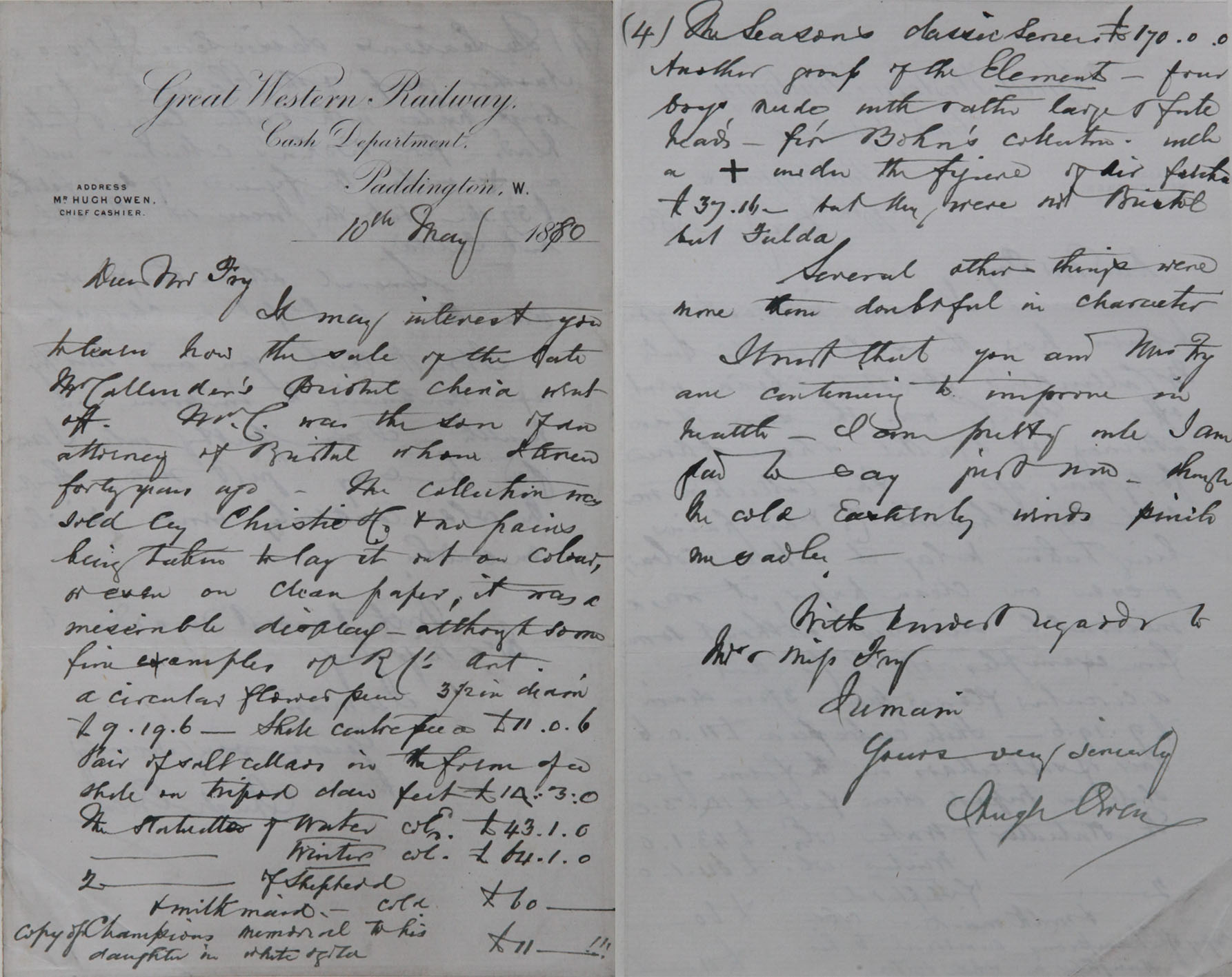 10 May 1880 · Hugh Owen to Francis Fry