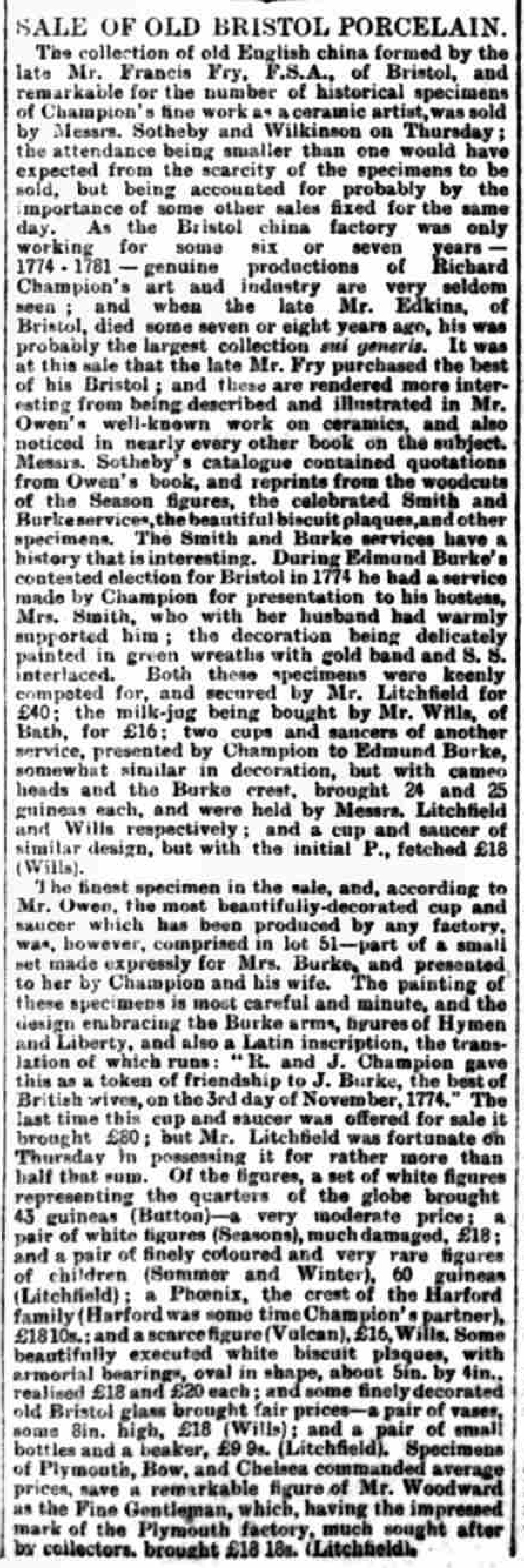 4 May 1889 · Bristol Times and Mirror - Francis Fry sale prices