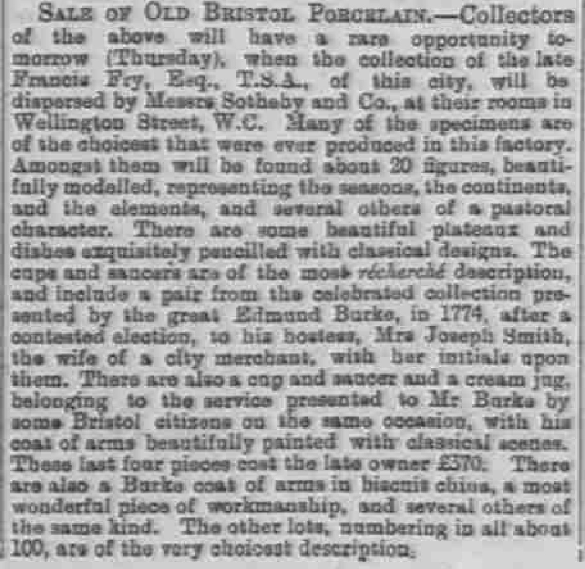 1 May 1889 · Western Daily Press - Francis Fry sale