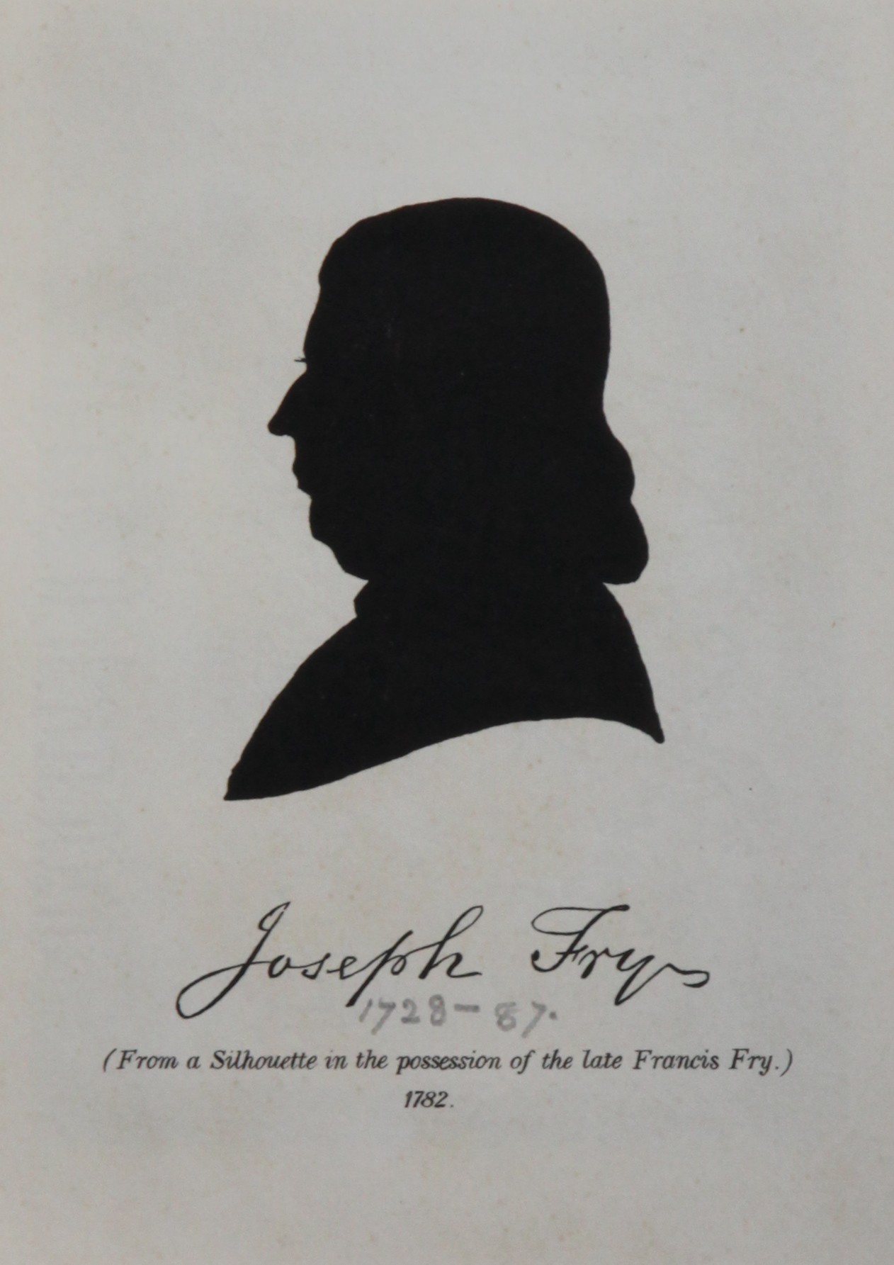 A silhouette of Joseph Fry from Priscilla Fry's Illustrations of Ceramic Art