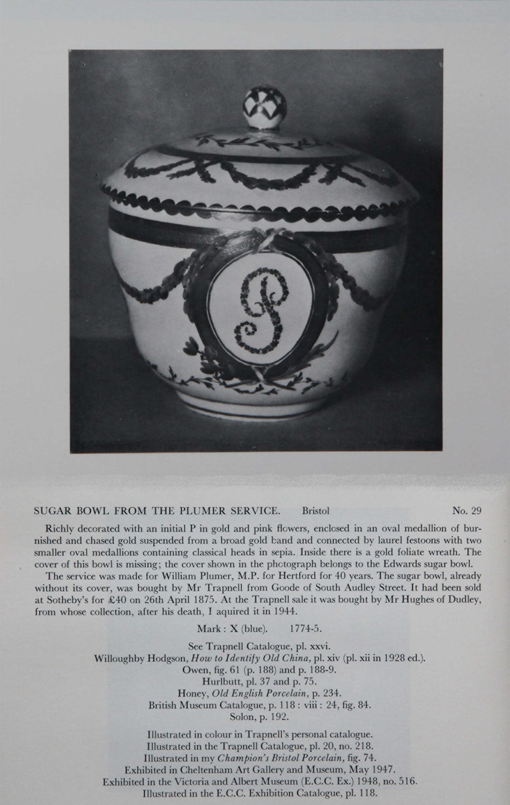 Plumer sucrier from the Mackenna Collection (No. 29)