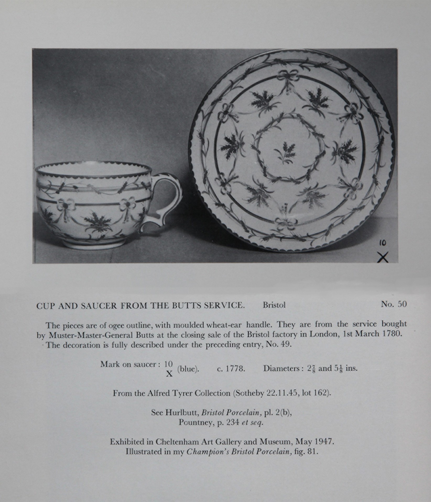 Cup and saucer from the Butts service, No. 50 from the Mackenna Collection