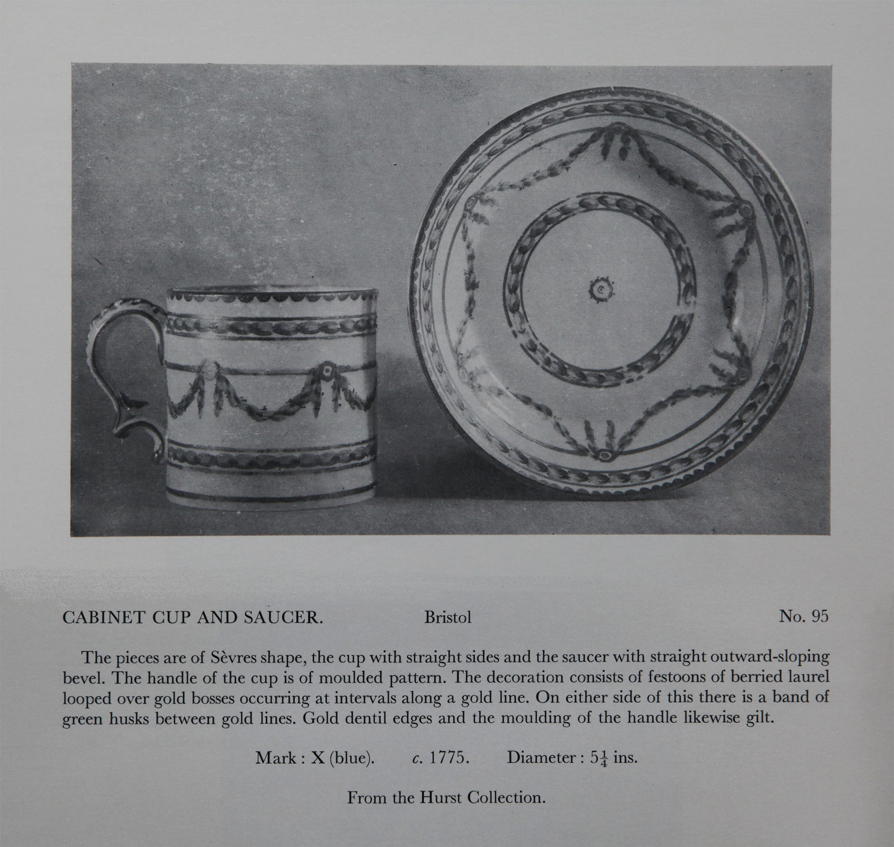 A laurel swag pattern cabinet cup and saucer, No. 95 from the Mackenna Collection