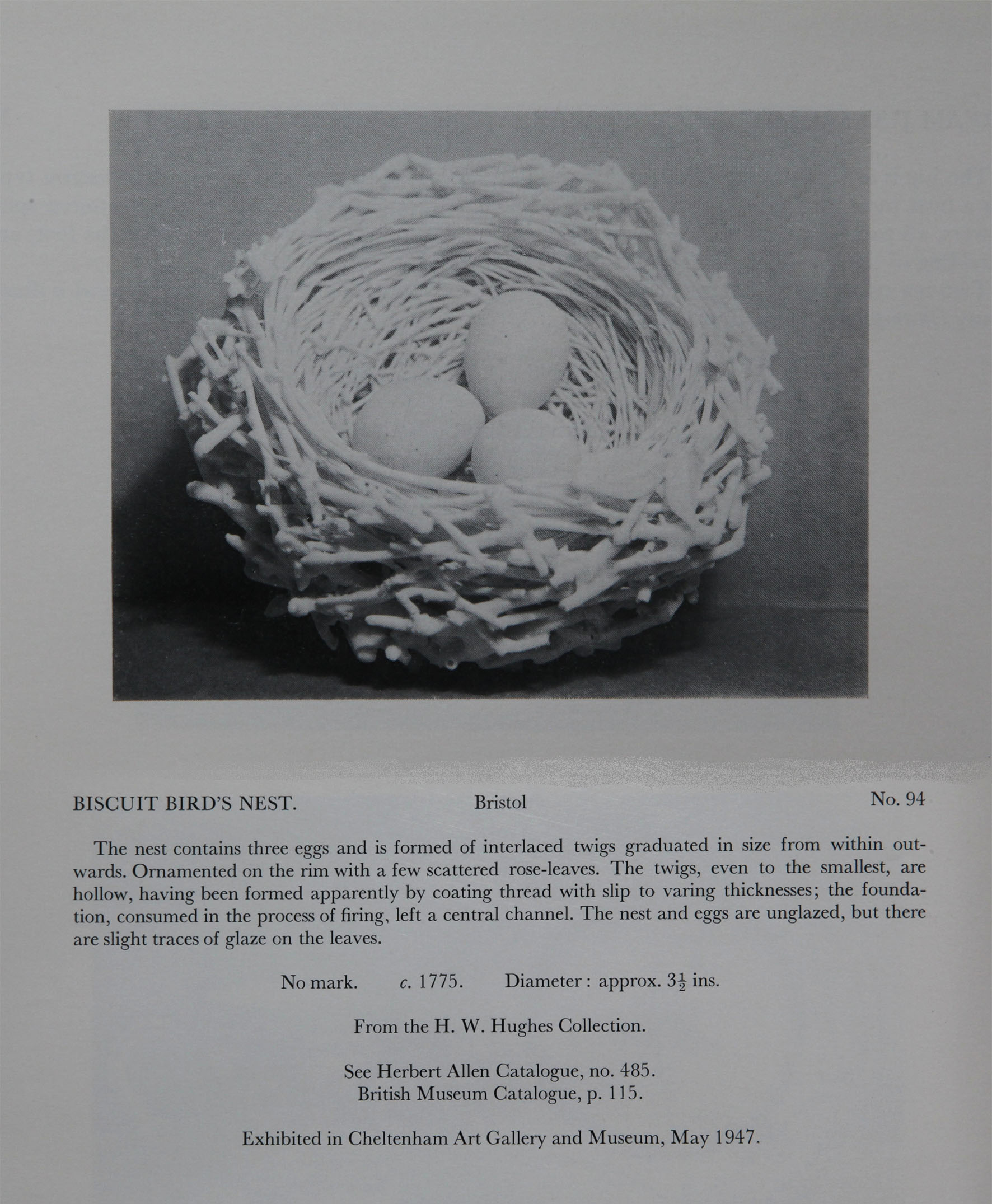 Biscuit porcelain bird's nest, No. 94 from the Mackenna Collection