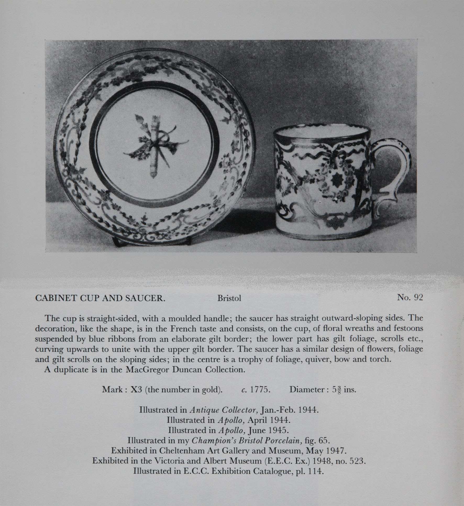 Magnificent cabinet cup and saucer, No. 92 from the Mackenna Collection