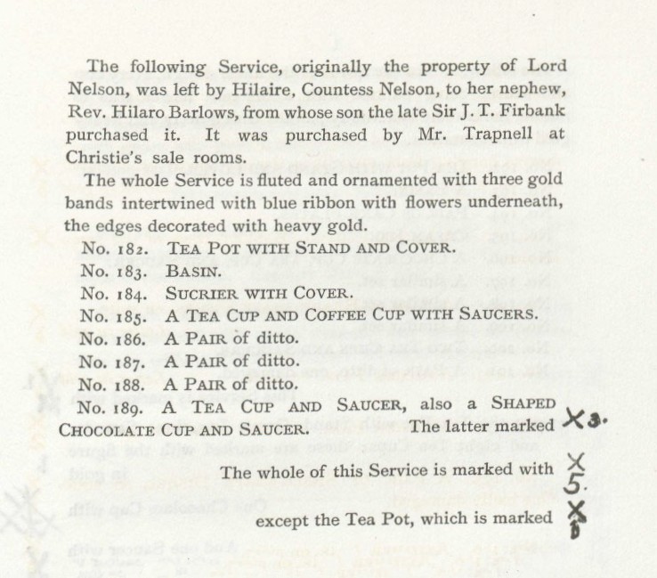 The Nelson service in the Trapnell Collection