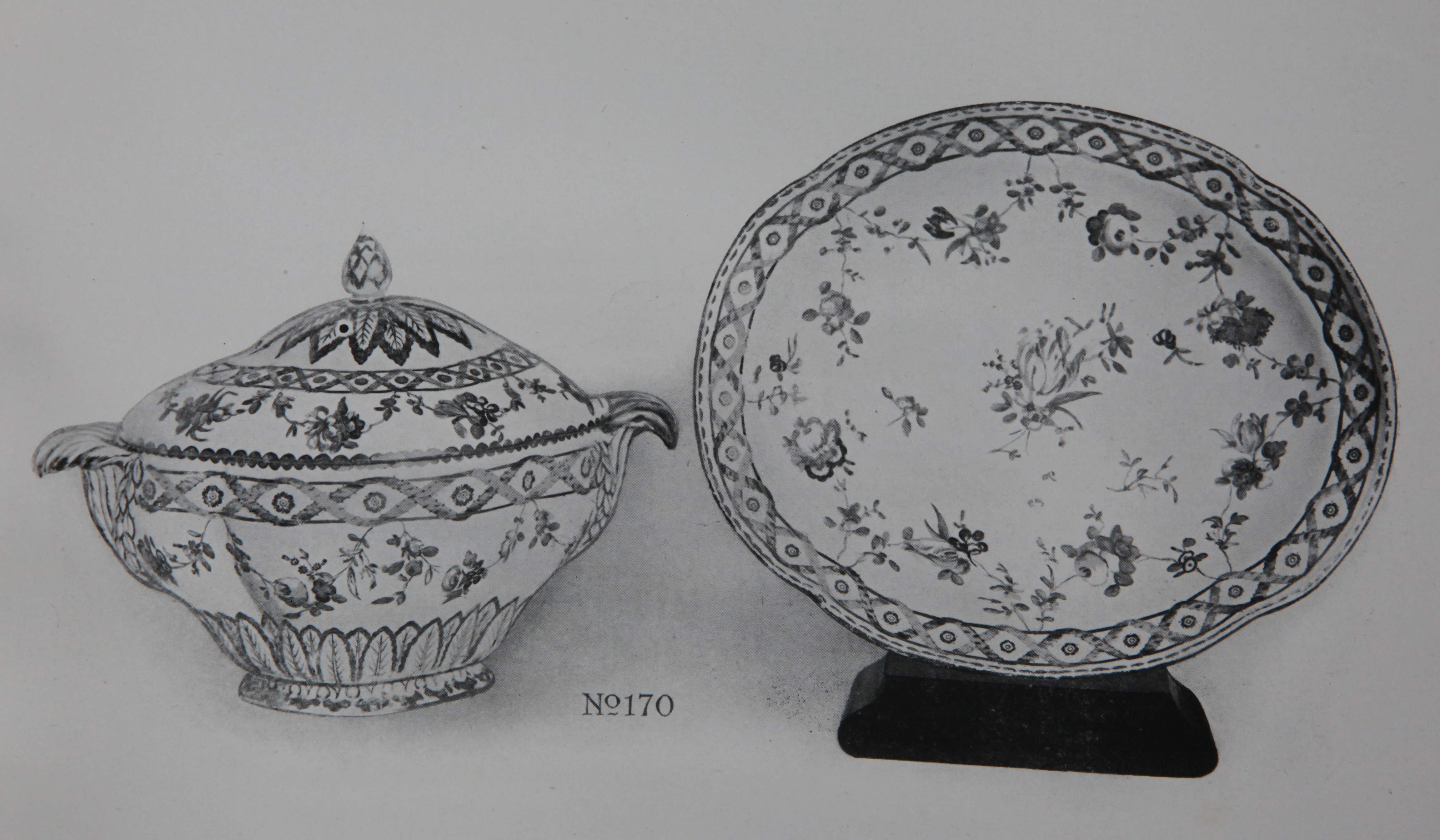 A double ribbon covered tureen and stand, No. 170 from the Trapnell Collection