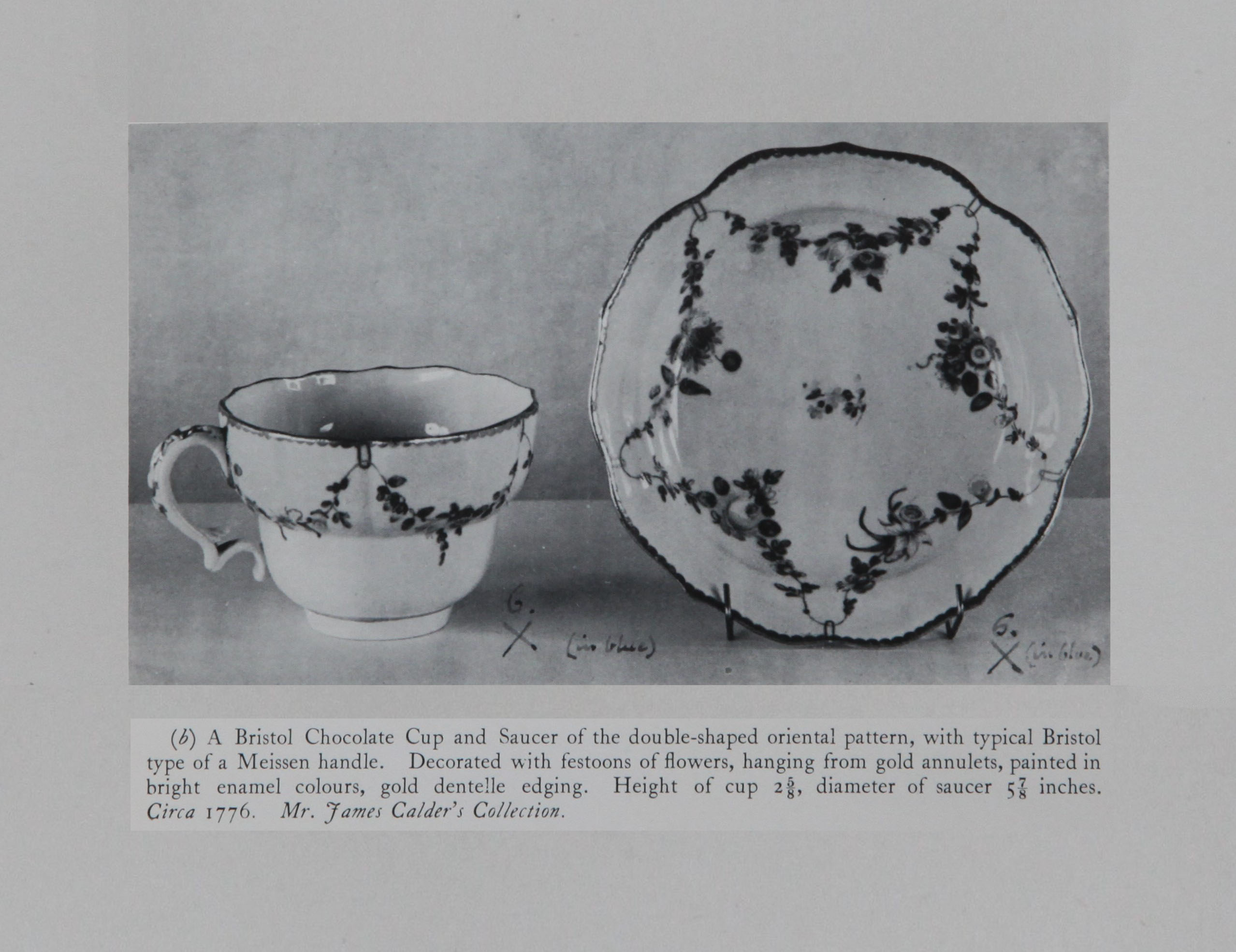 A teacup and saucer from the Hurlbutt collection