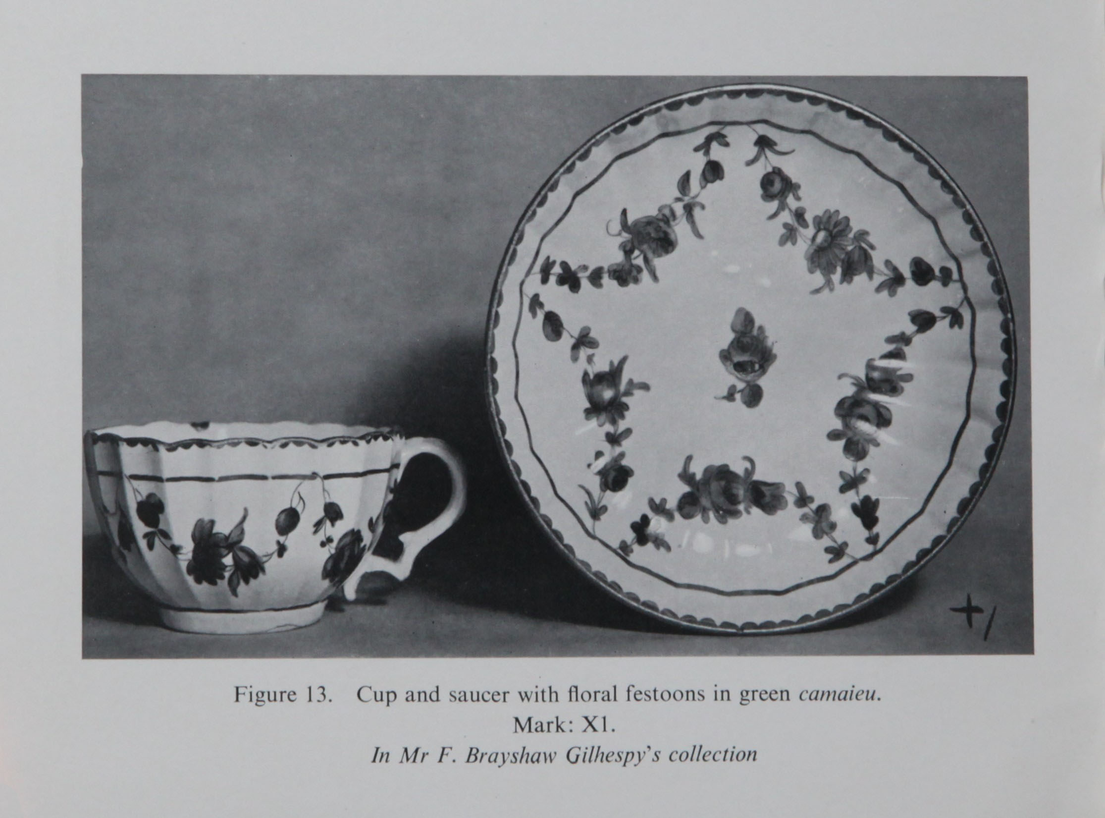 Green monochrome cup and saucer from F. Brayshaw Gilhspy's collection