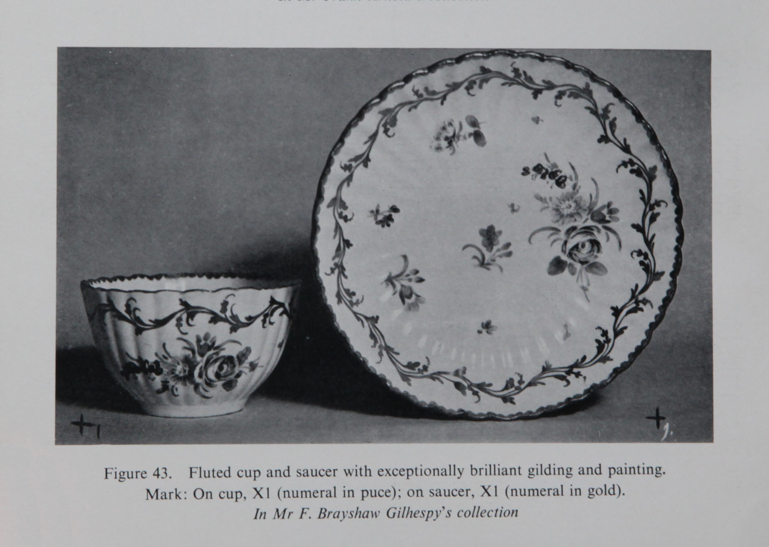 Cup and saucer decorated with elaborate gilt from F. Brayshaw Gilhespy's collection