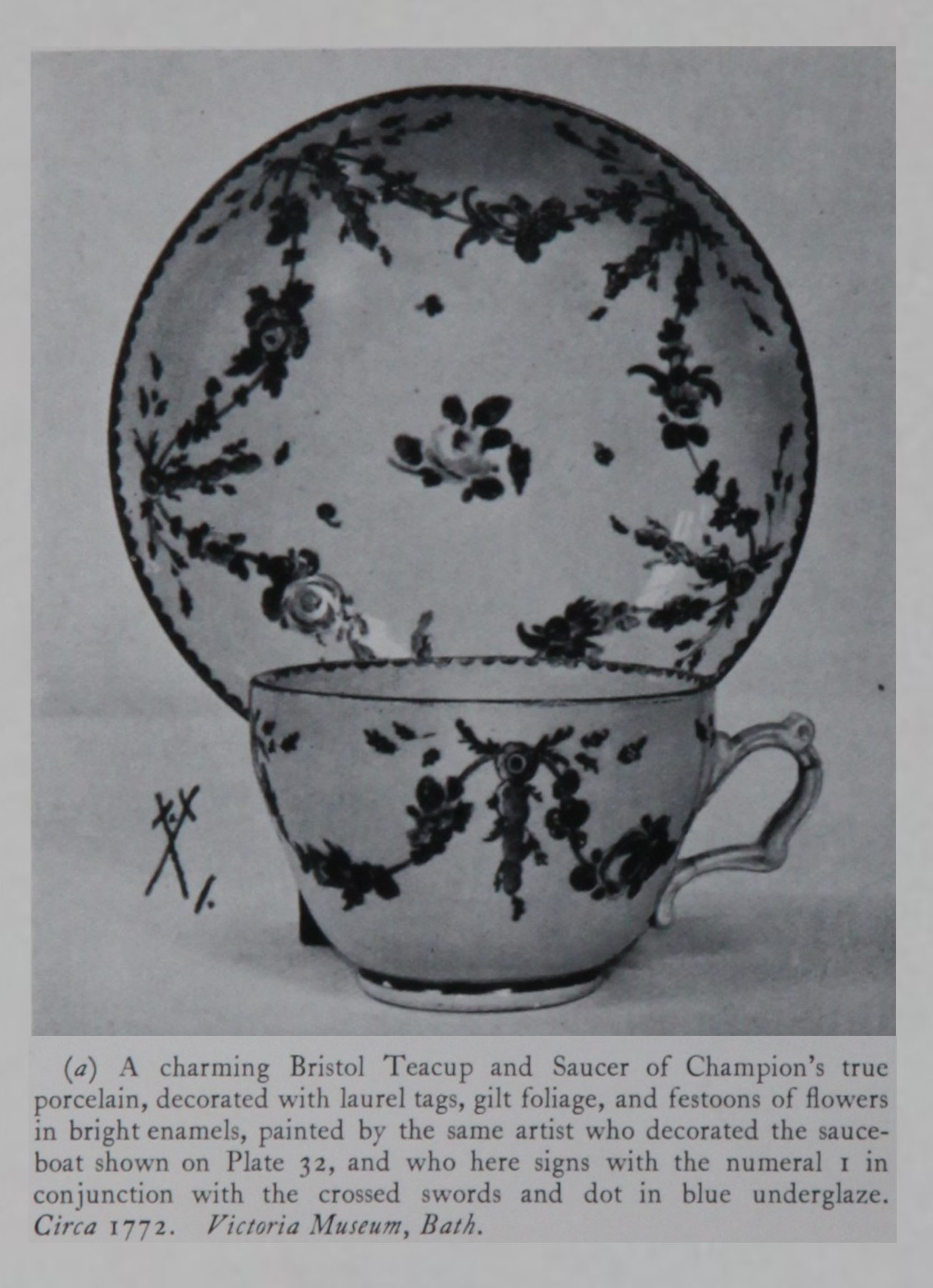 Bristol teacup and saucer featured in Hurlbutt's Bristol Porcelain