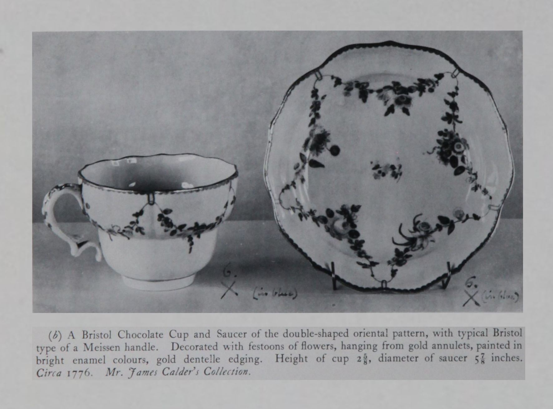 Bristol teacup and saucer featured in Hurlbutt's Bristol Porcelain