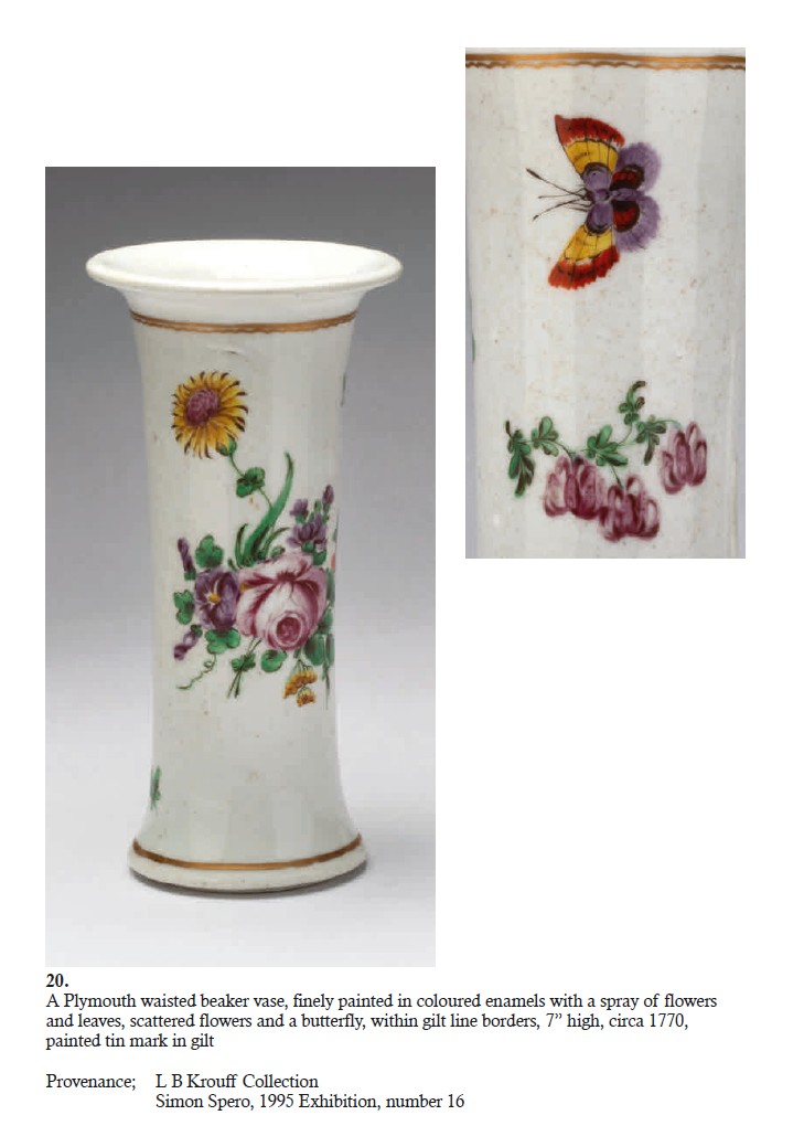 A Plymouth beaker vase with distinctive butterfly from Albert Amor's catalogue of the Creed collection