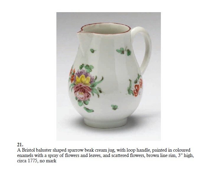 A cottage Bristol sparrowbeak jug with distinctive Turk's lilies, from the Creed collection