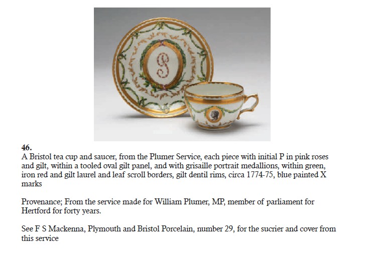 A Plumer tea cup and saucer from Albert Amor's sale catalogue for the Creed collection
