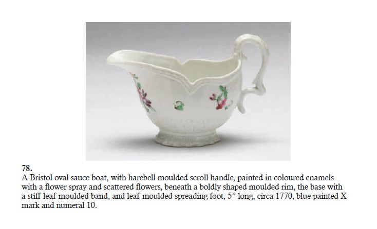 A Bristol sauceboat from Albert Amor's Creed collection catalogue