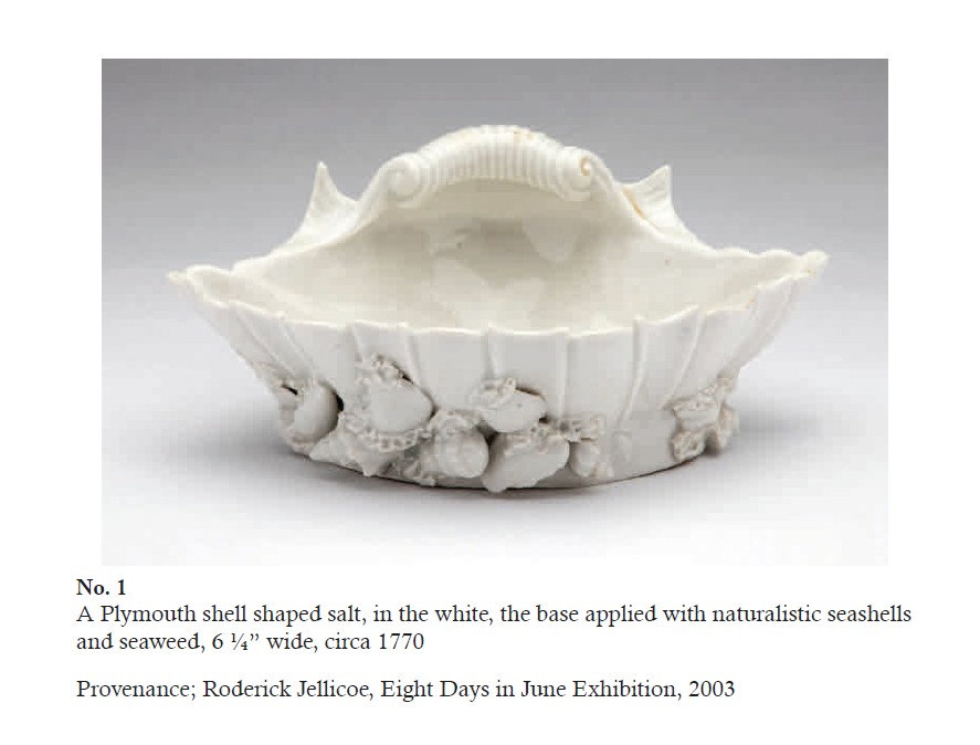 A Plymouth shell-shaped salt - this one missing part of the base - from the Creed collection