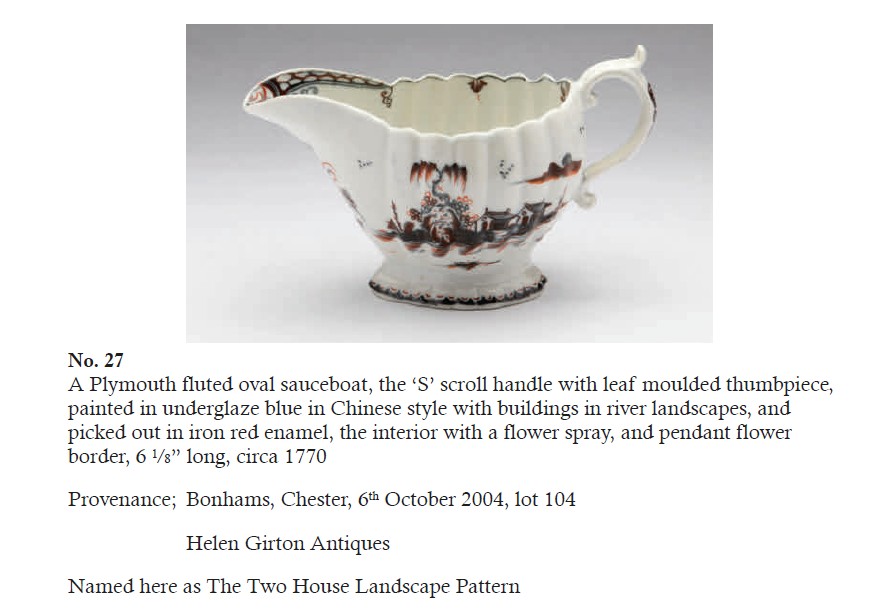 A blue/white sauceboat decorated with red enamel (this one is 1634). From the Creed collection
