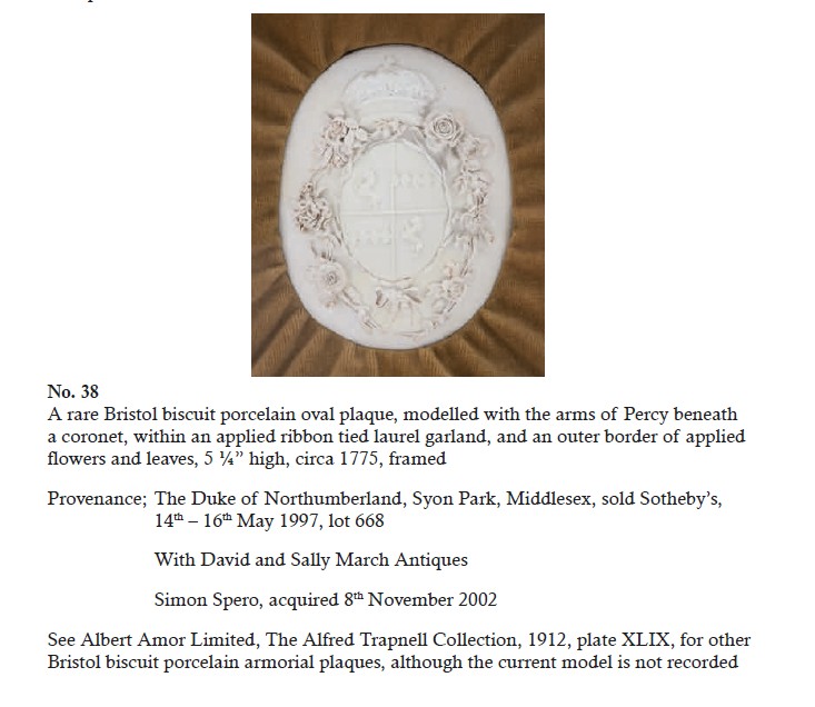 The Percy plaque, from Albert Amor's 2023 sale of the Creed collection. This is the only known example of this piece