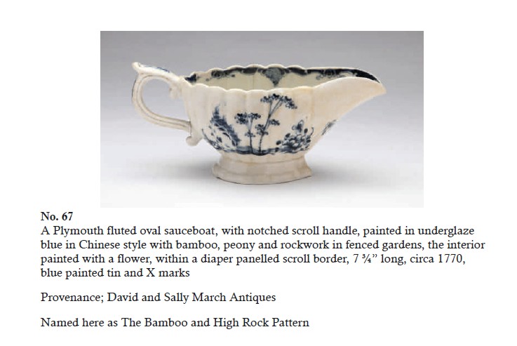A "Bamboo and High Rock" sauceboat from the Creed collection sale at Albert Amor