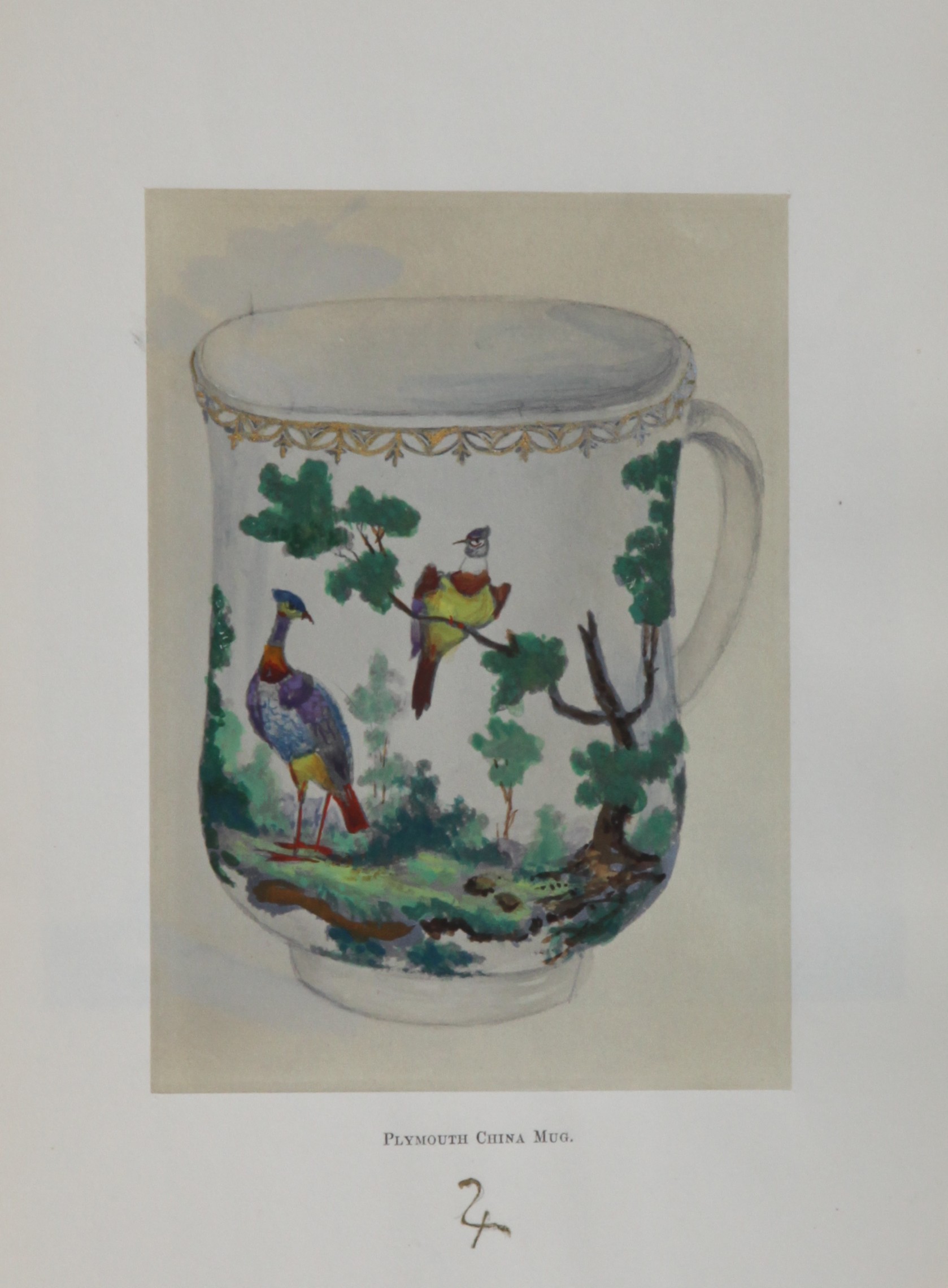 A painting by Priscilla Fry of a mug decorated by Mons. Soqui and