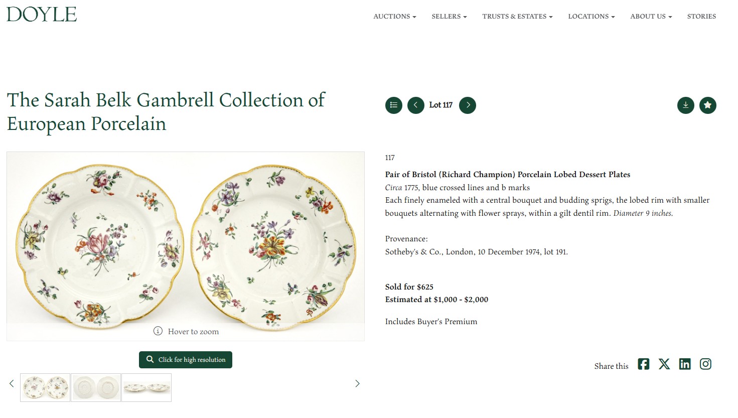 A pair of plates (1336 and 1335) selling at Doyle in NYC, 2021