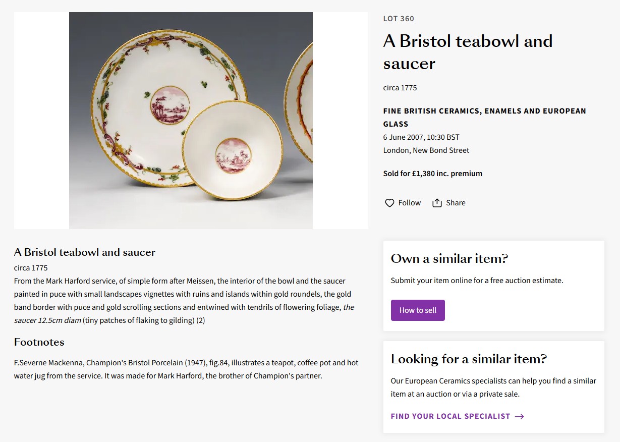 A Mark Harford tea bowl and saucer at Bonhams, June 2007