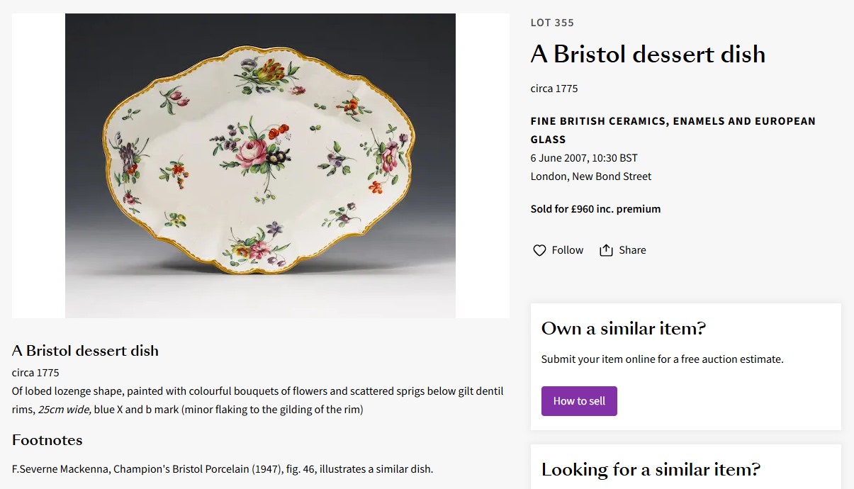 Dessert dish at Bonhams, June 2007