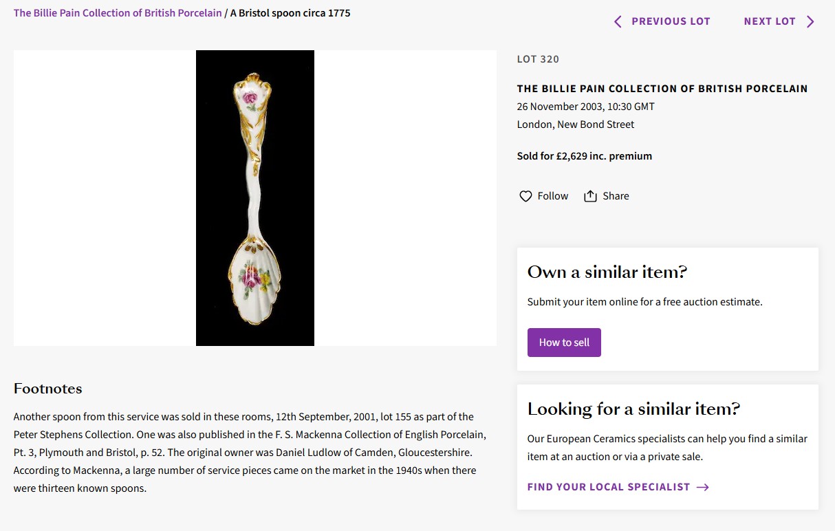 Tea spoon from the Ludlow service at Bonhams, November 2003
