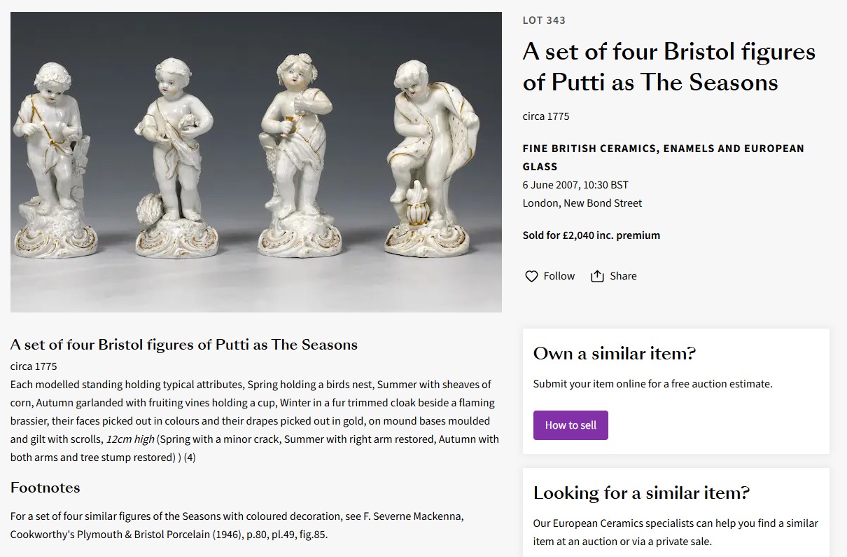Infant Seasons in white with gilt at Bonhams, June 2007