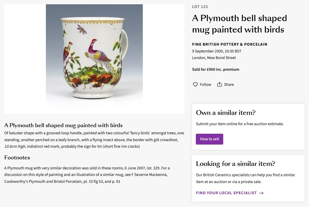 Mug at Bonhams, Sept 2009