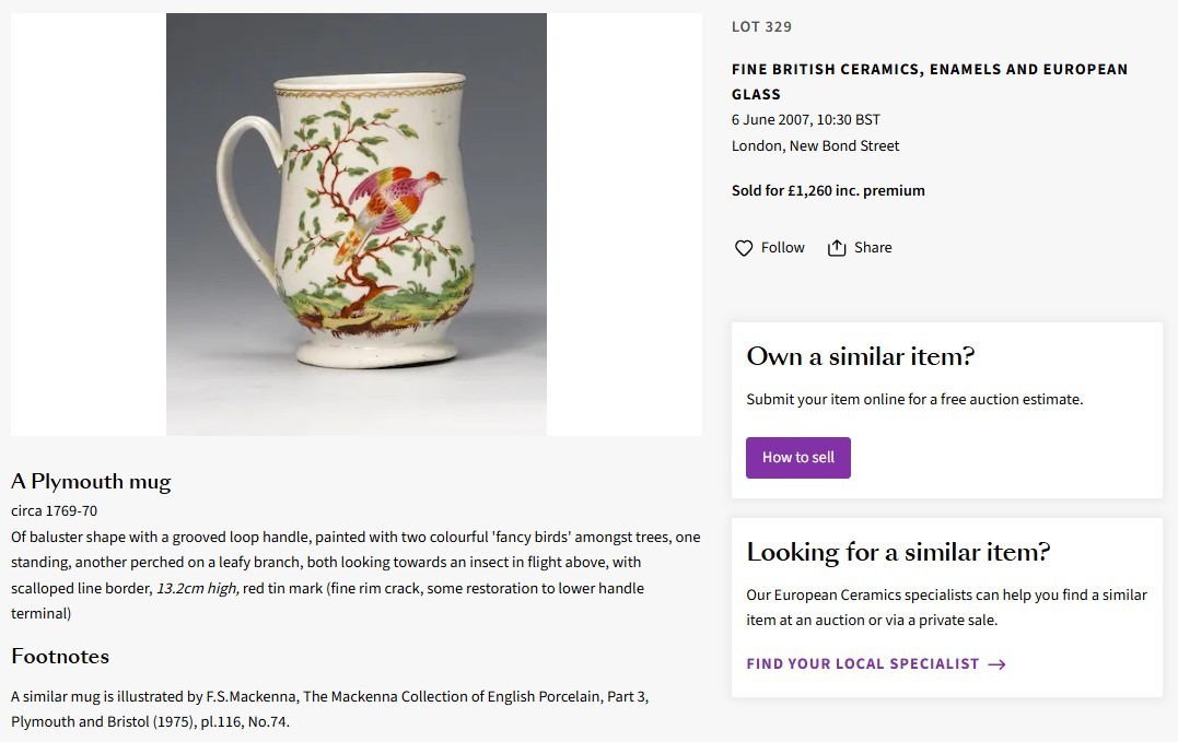 Another Mug at Bonhams, June 2007