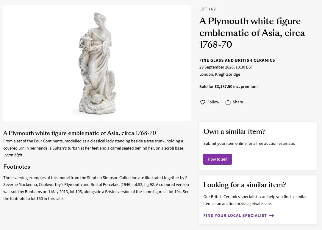 Asia, in white, at Bonhams, September 2020