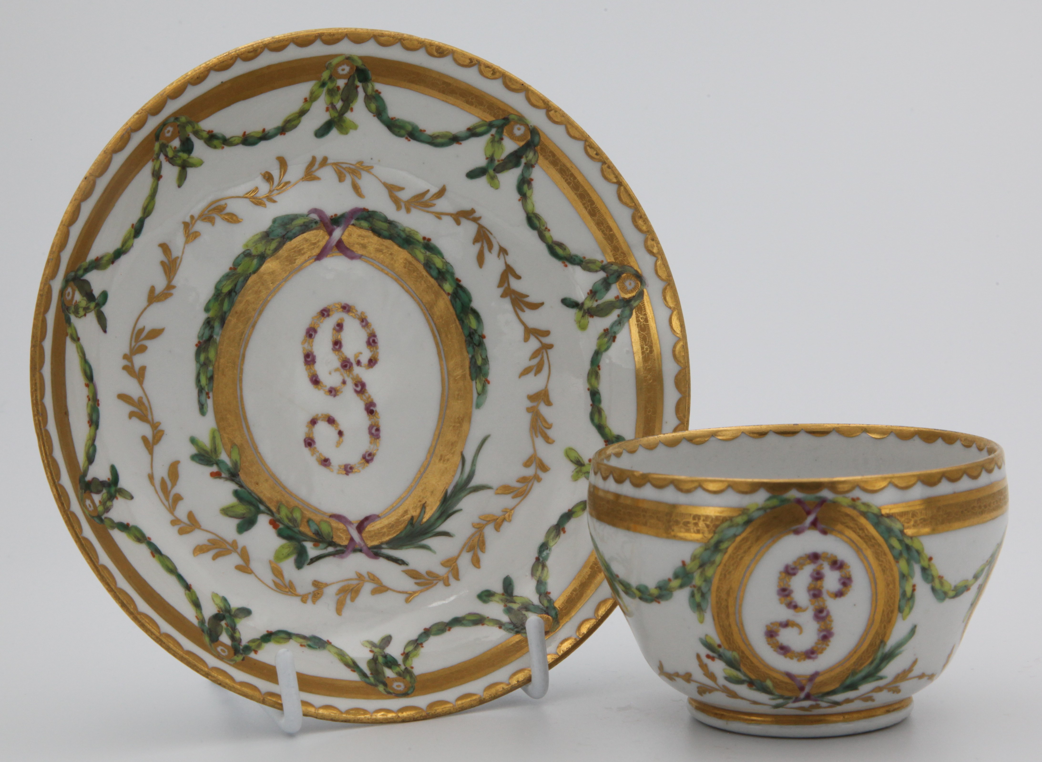 A Bristol teacup and saucer from the Plumer service.