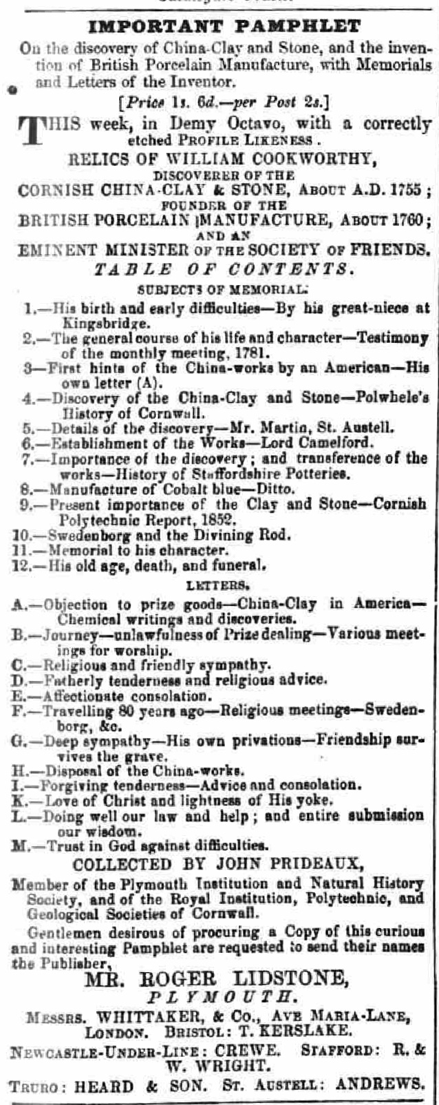 16 November 1853 · Western Courier - Prideaux pamphlet