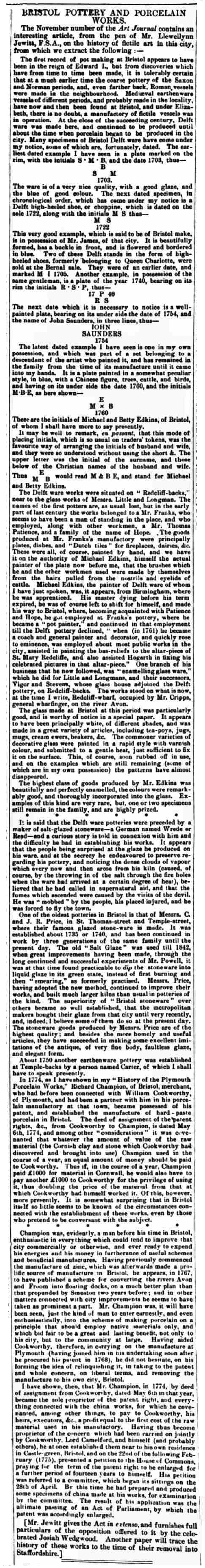 3 November 1863 · Bristol Daily Post - Jewitt article