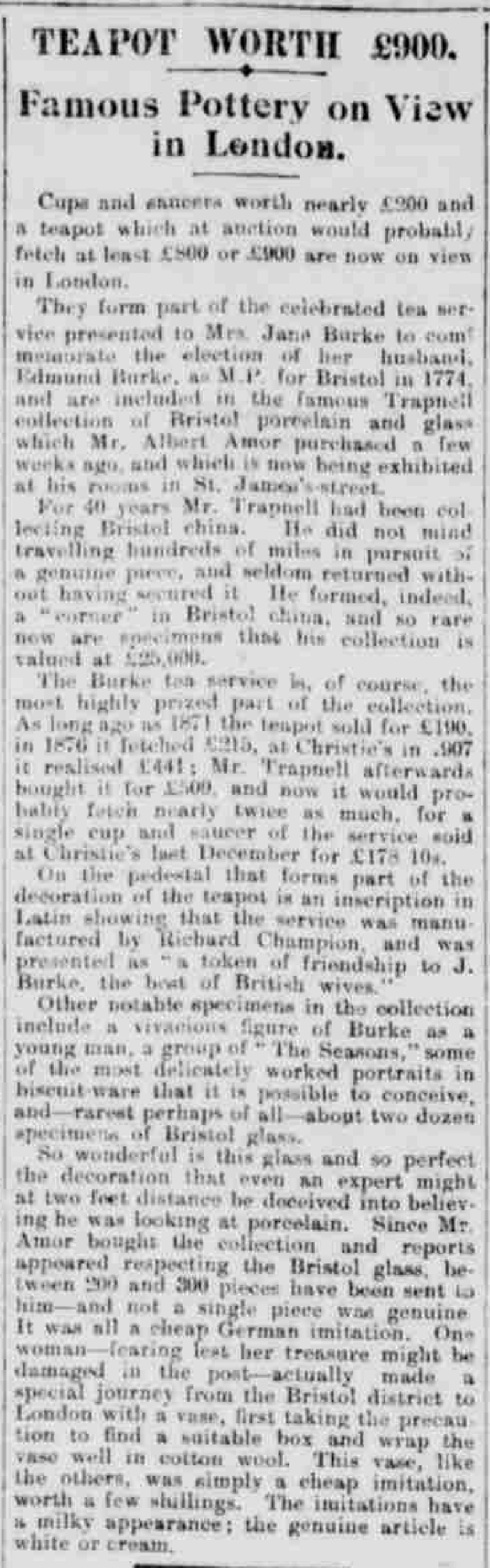 9 February 1912 · Daily Chronicle - Teapot worth £900