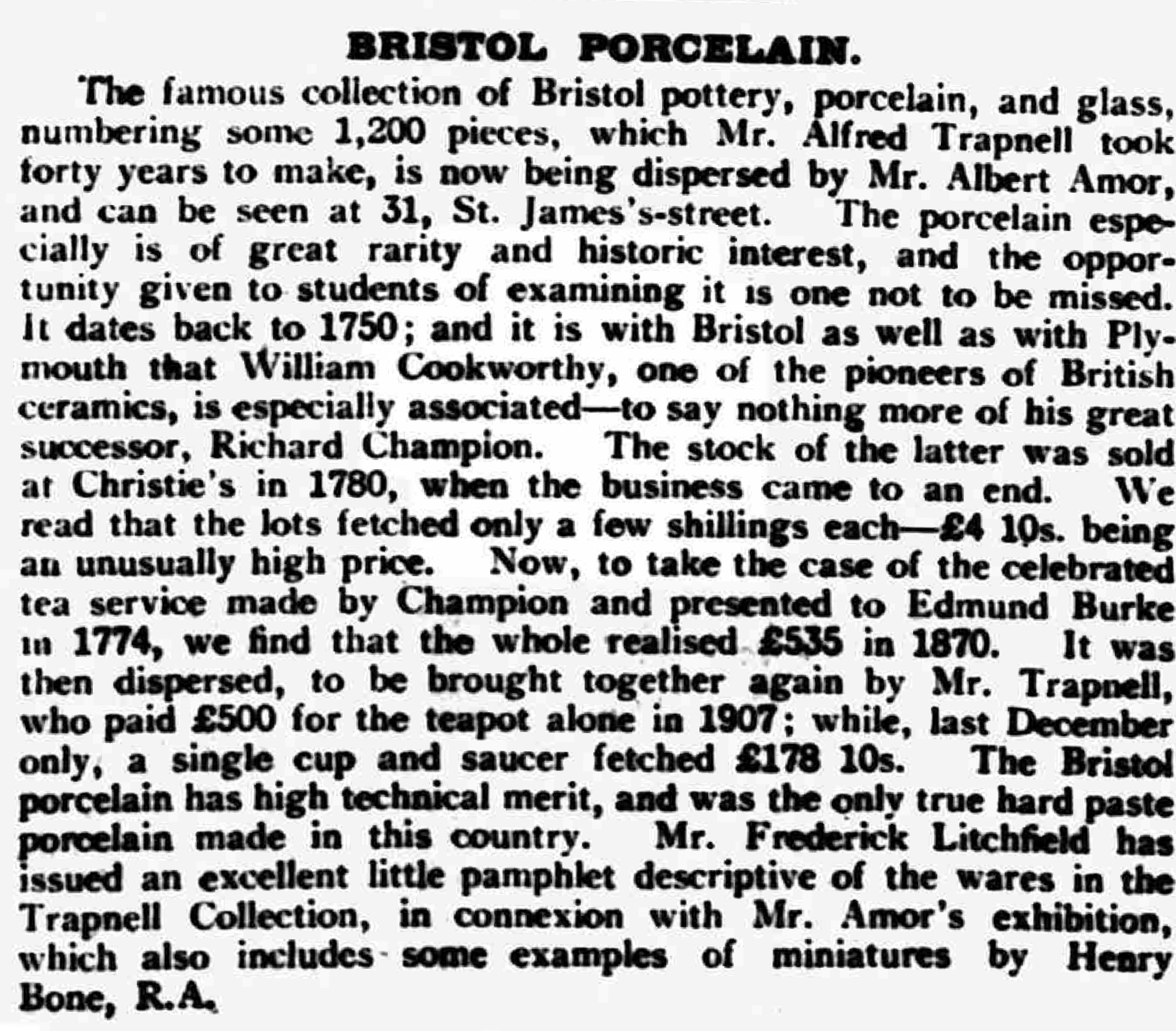 13 February 1912 · Westminster Gazette - Trapnell sale